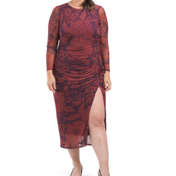 TAYLOR Plus Printed Stretch Mesh Dress - - Picture 1 of 3